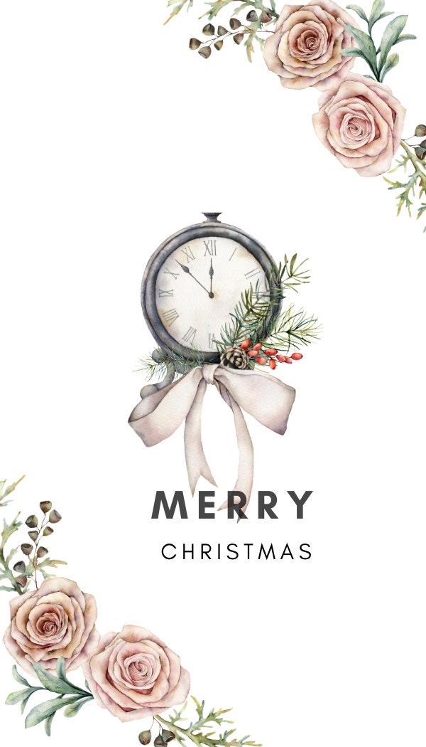 Flower and Clock Tag Design, Christmas Printable/Digital Tags, Holiday Gift Tags, Unique Greetings Tag Design