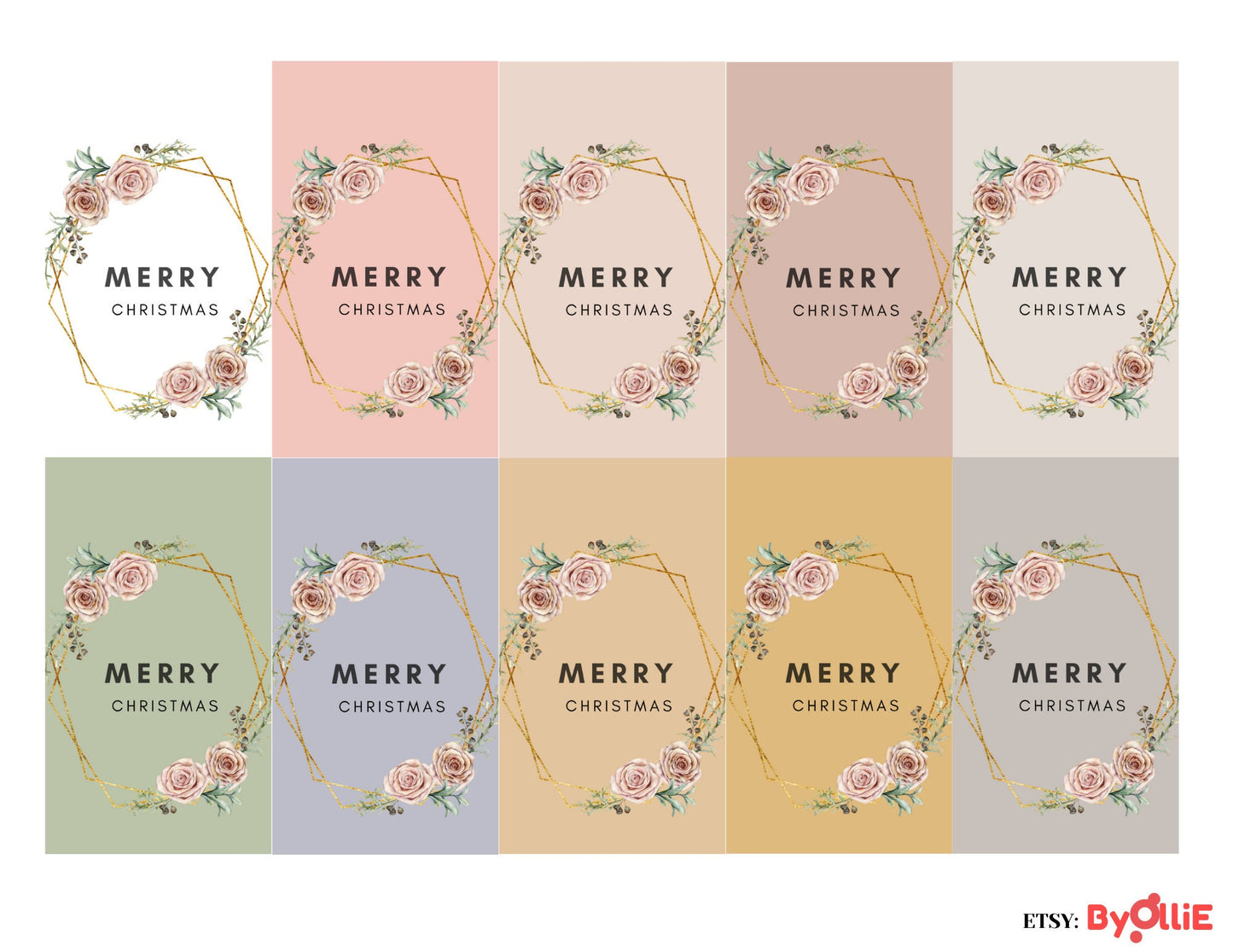 Light Colors Christmas Tags Design, Printable/Digital, Flower Christmas Greeting Tags for Gifts, Christmas/Holidays/Thanksgiving