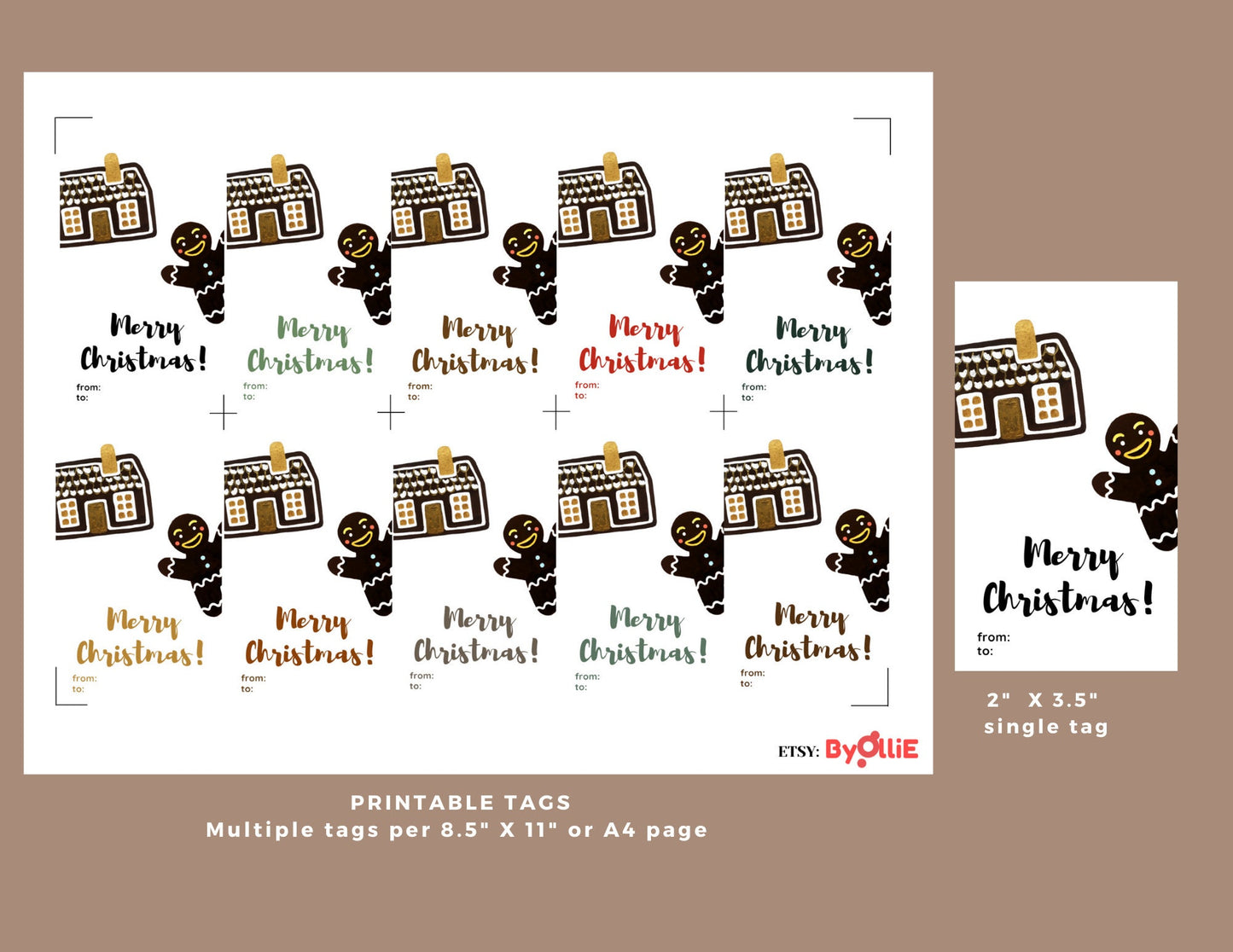 Brown Christmas Tag Design, Cookieman Tag, Christmas/Holiday/Thanksgiving, Printable/Digital tags, Christmas Gift Tag