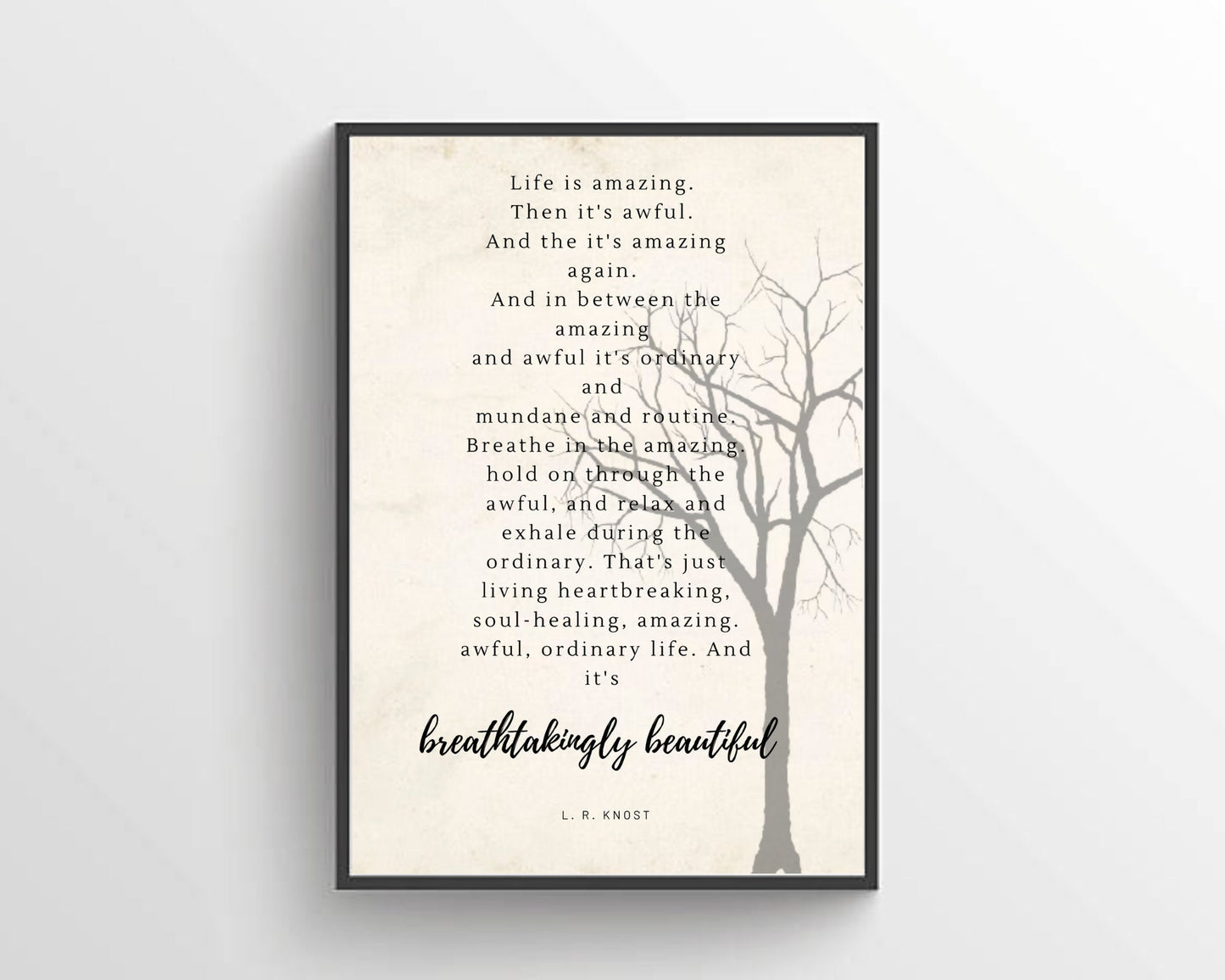 Life Is Amazing Inspirational Qoute | Tree Branch Silhouette | Aesthetic | LR Knost Quote | Living Room Sign | Wall art Sign Design