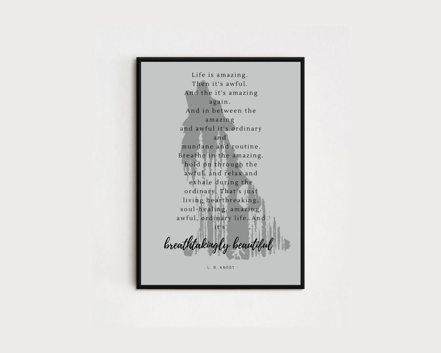 Life Is Amazing Inspirational Qoute | Wolf in a Forest Silhouette | Set of 3 Digital Designs | LR Knost Quote | 3 Pieces Wall art