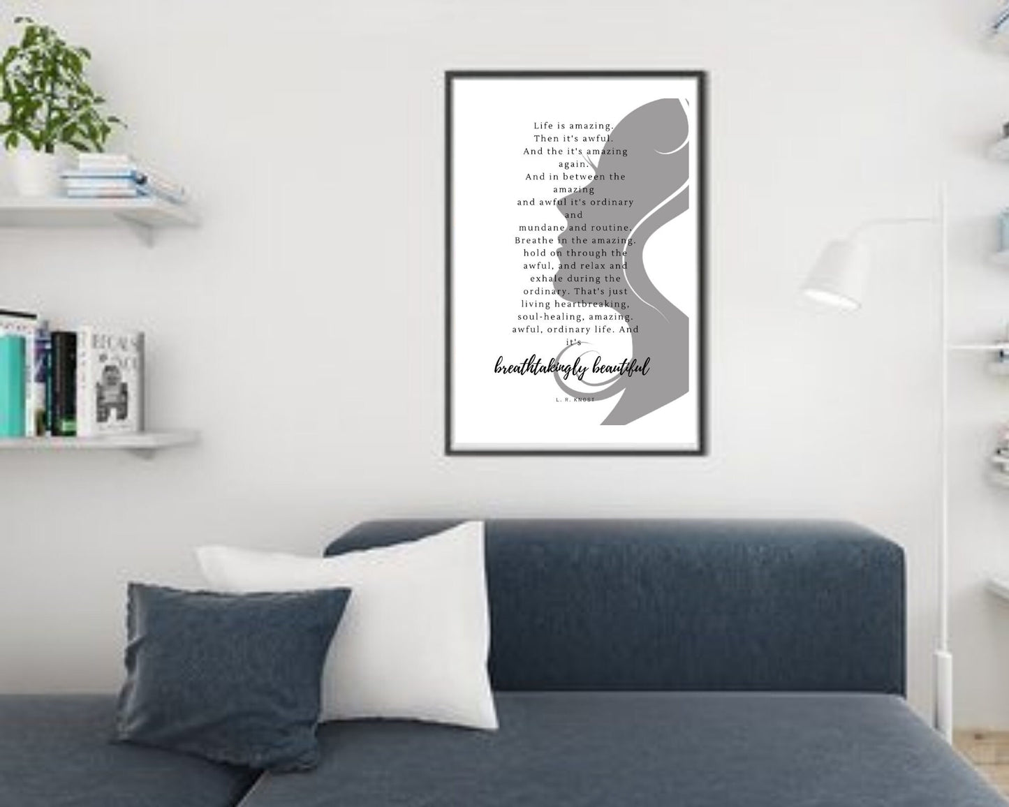 2 Pieces Inspirational Wall Art | LR Knost Quote | Elisabeth KŸbler-Ross | Line Drawing Female Design | Tree Branches | Living Room Sign