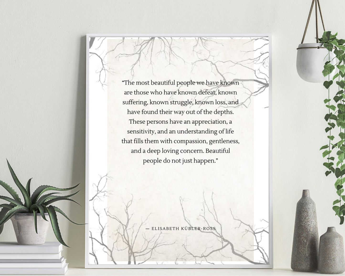 2 Pieces Inspirational Wall Art | LR Knost Quote | Elisabeth KŸbler-Ross | Line Drawing Female Design | Tree Branches | Living Room Sign