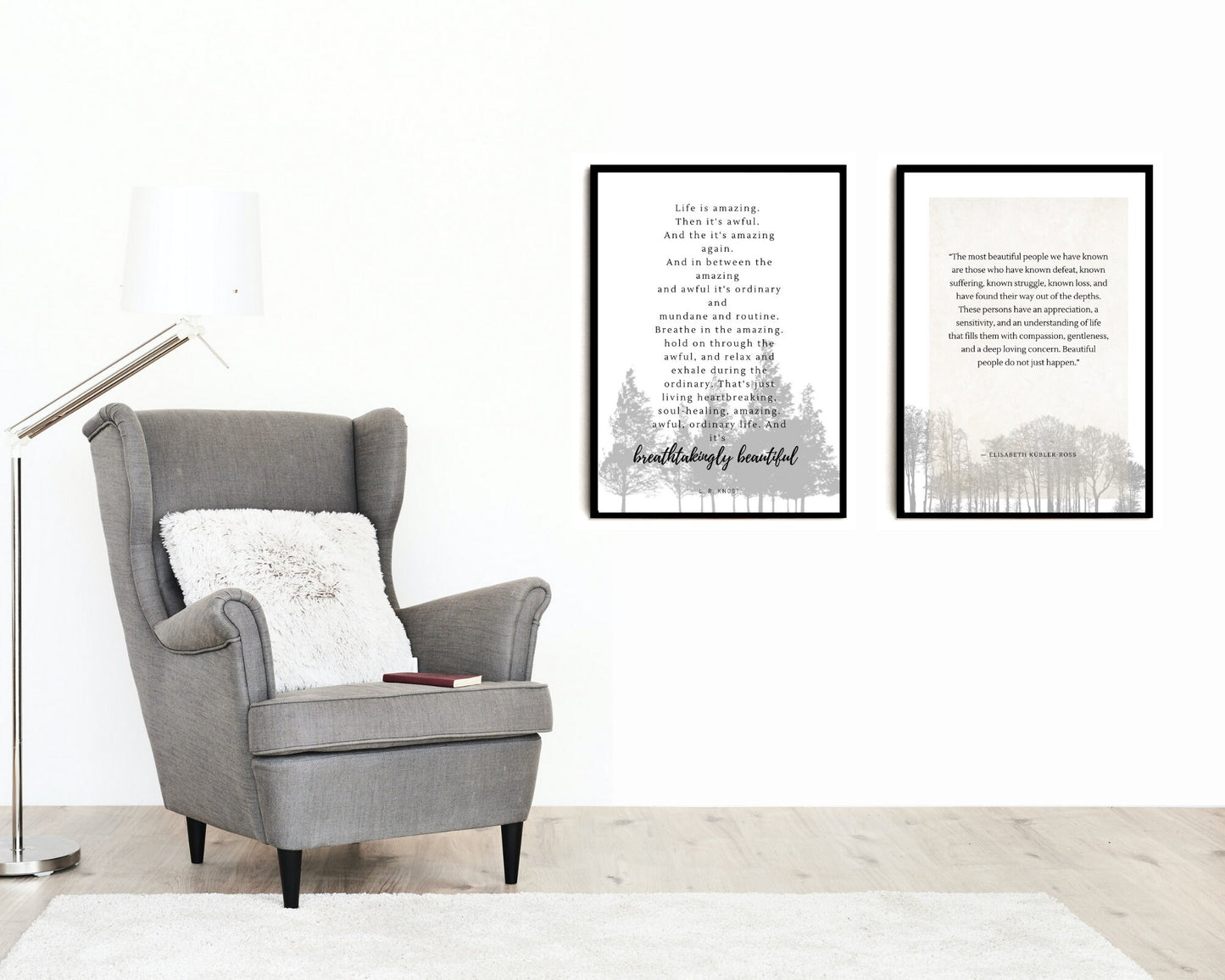 2 Pieces Digital Wall art | LR Knost Quote | Elisabeth KŸbler-Ross | Tress/Forest Branch Silouette Design | Living Room Sign