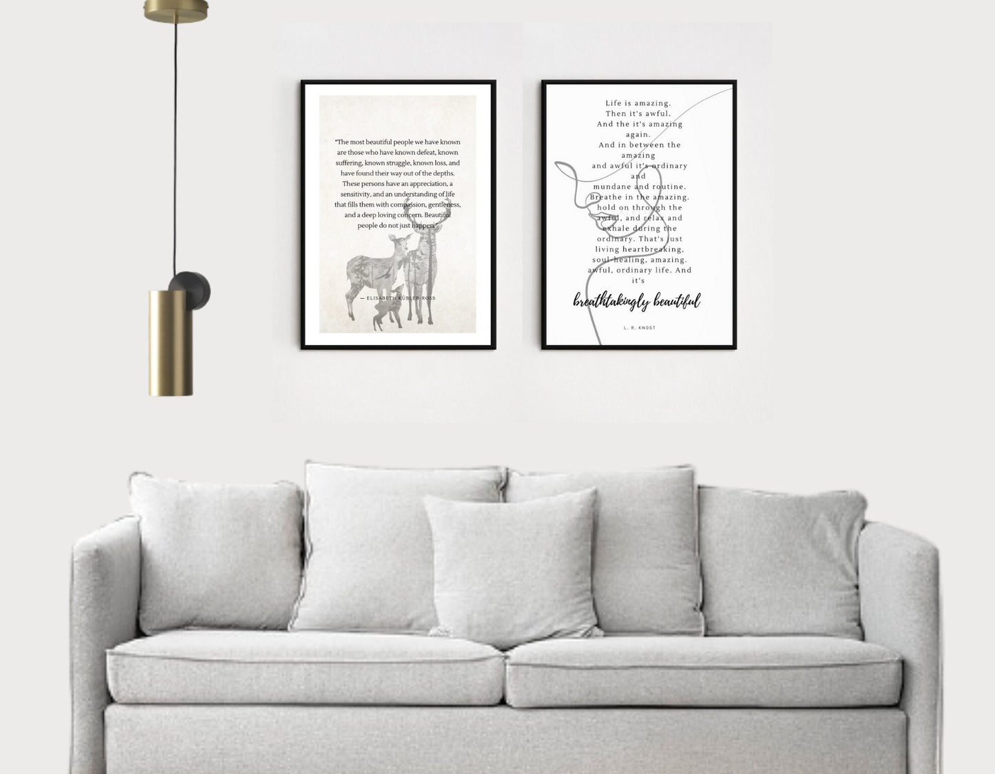 2 Pieces Inspirational Wall art | LR Knost Quote | Elisabeth KŸbler-Ross | Line Drawing Female Design | | House Blessing Gifts