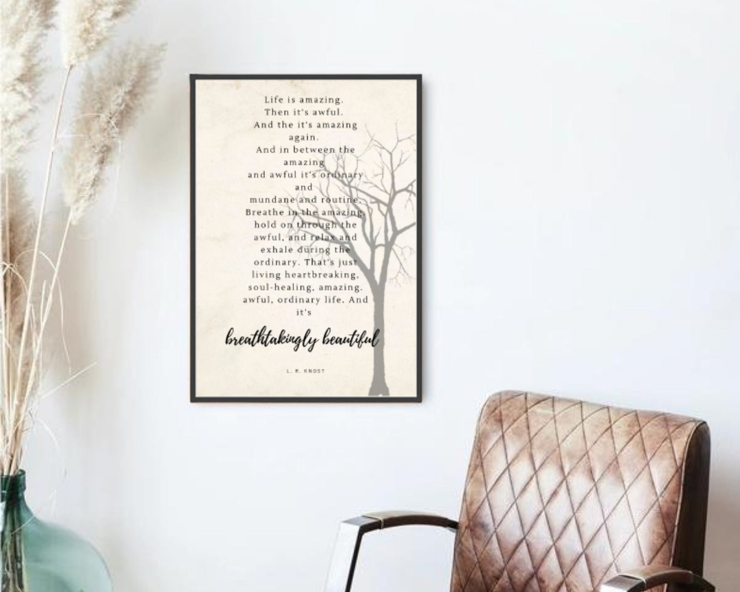 Life Is Amazing Inspirational Qoute | Tree Branch Silhouette | Aesthetic | LR Knost Quote | Living Room Sign | Wall art Sign Design