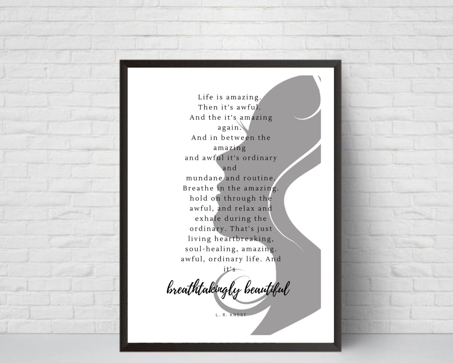 Life Is Amazing Inspirational Qoute | Female Silhouette | Aesthetic | LR Knost Quote | Living Room Sign | Wallart Sign Design