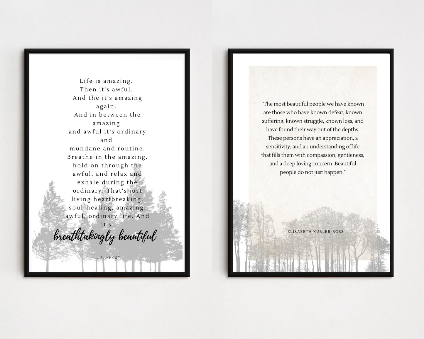 2 Pieces Digital Wall art | LR Knost Quote | Elisabeth KŸbler-Ross | Tress/Forest Branch Silouette Design | Living Room Sign