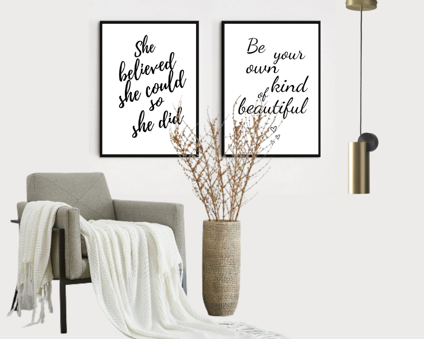 2 Pieces Inspirational Wall art, Be Your Own Kind Of Beautiful & She Believed She Could So She Did, Encouragement Gift