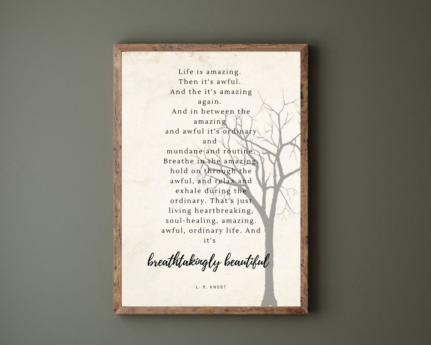 Life Is Amazing Inspirational Qoute | Tree Branch Silhouette | Aesthetic | LR Knost Quote | Living Room Sign | Wall art Sign Design