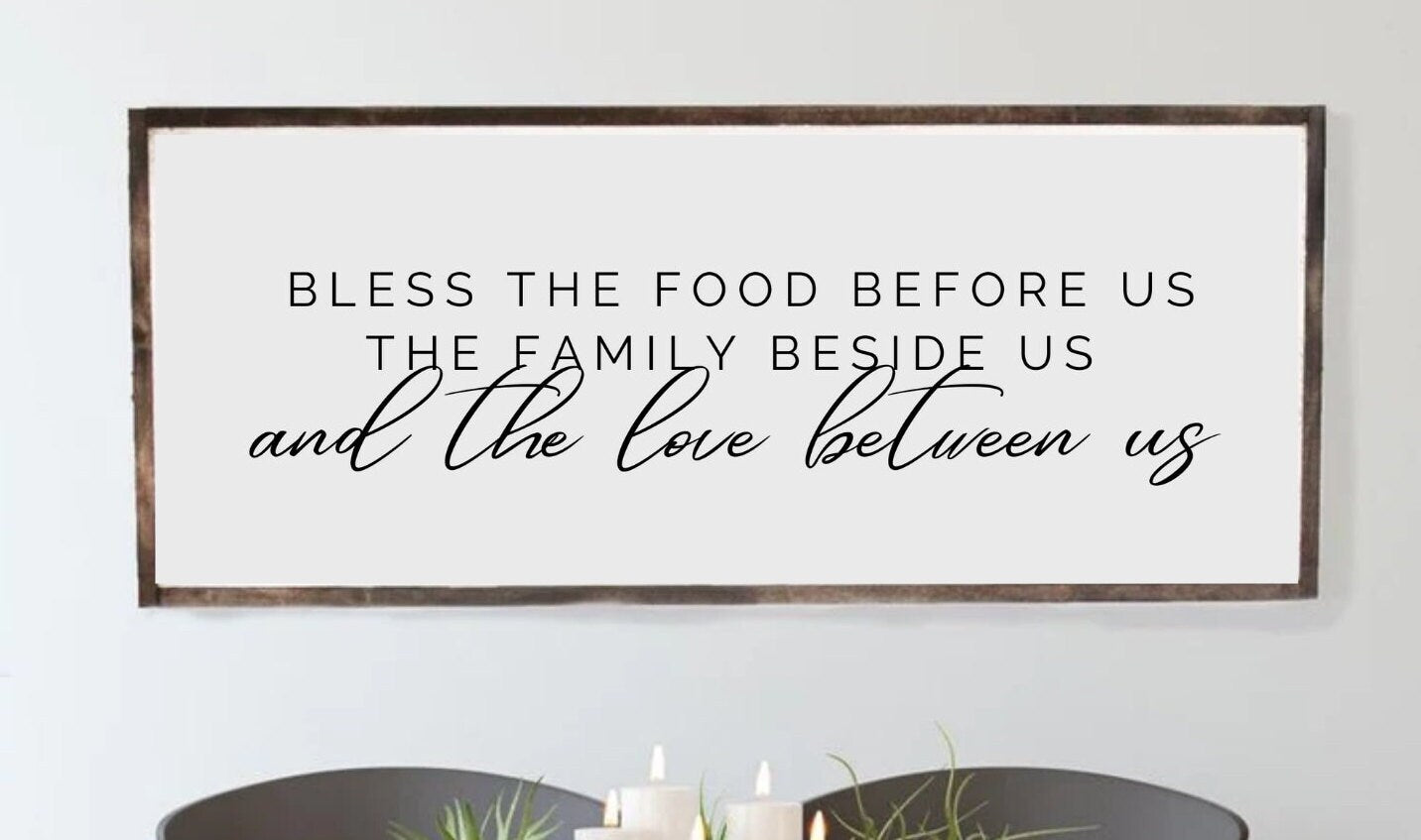 Bless The Food Before Us Wood Framed Sign| Dining Room Wall Decor | Kitchen Signs | Farmhouse Wall Decor | Framed Wood Signs