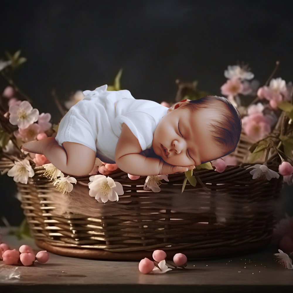 Flower Basket Backdrop, Newborn Flower Basket Backdrop, Newborn Digital Backdrop, Baby Digital Background, Newborn Photography Backdrop