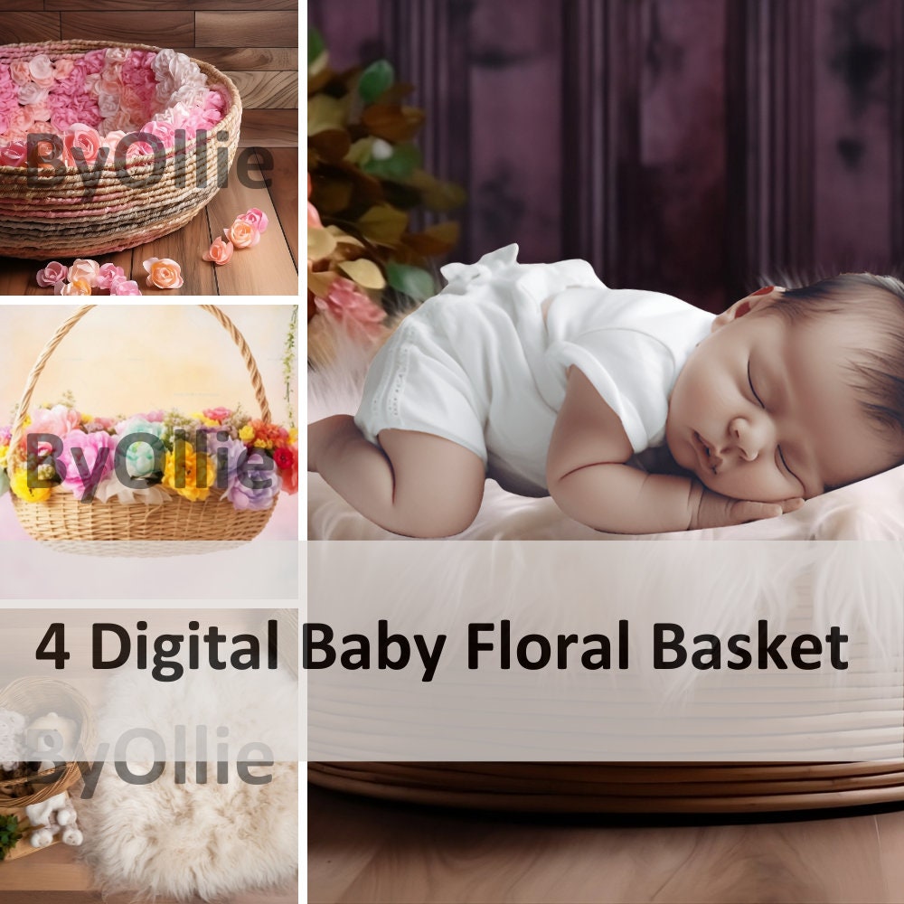 Flower Basket Backdrop, Newborn Flower Basket Backdrop, Newborn Digital Backdrop, Baby Digital Background, Newborn Photography Backdrop