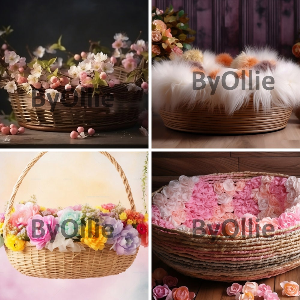 Flower Basket Backdrop, Newborn Flower Basket Backdrop, Newborn Digital Backdrop, Baby Digital Background, Newborn Photography Backdrop