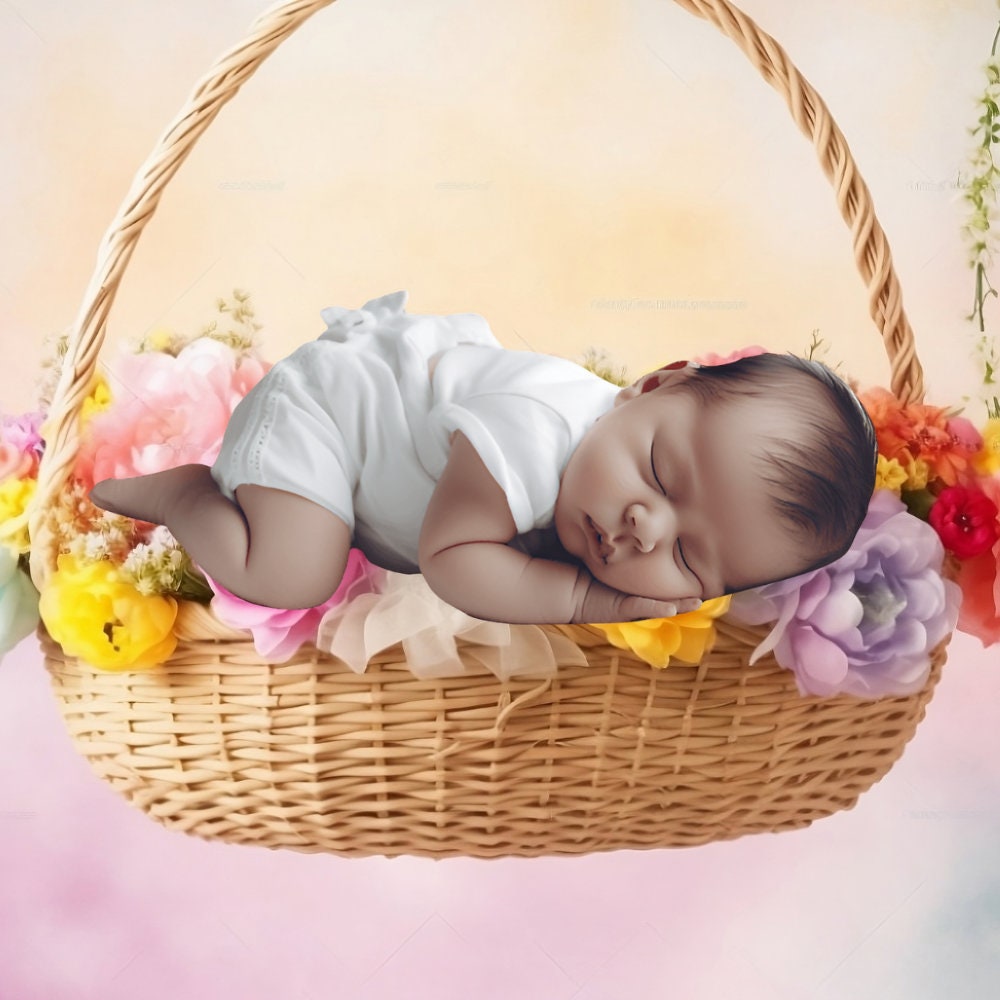 Flower Basket Backdrop, Newborn Flower Basket Backdrop, Newborn Digital Backdrop, Baby Digital Background, Newborn Photography Backdrop