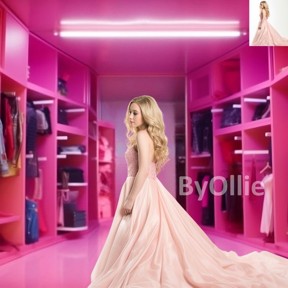 Girl Teen Elegant Pink Dolly Closet Room Chic Design, Stylish Shelf, Tiktok Digital Studio Background Backdrop Overlay Photography Composite