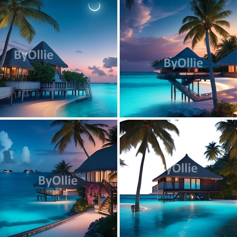 Night Sunset Maldives Beach Dreamy Couple Digital Backdrop Travel Honeymoon Digital Custom Photoshop Studio Overlays Composite Background