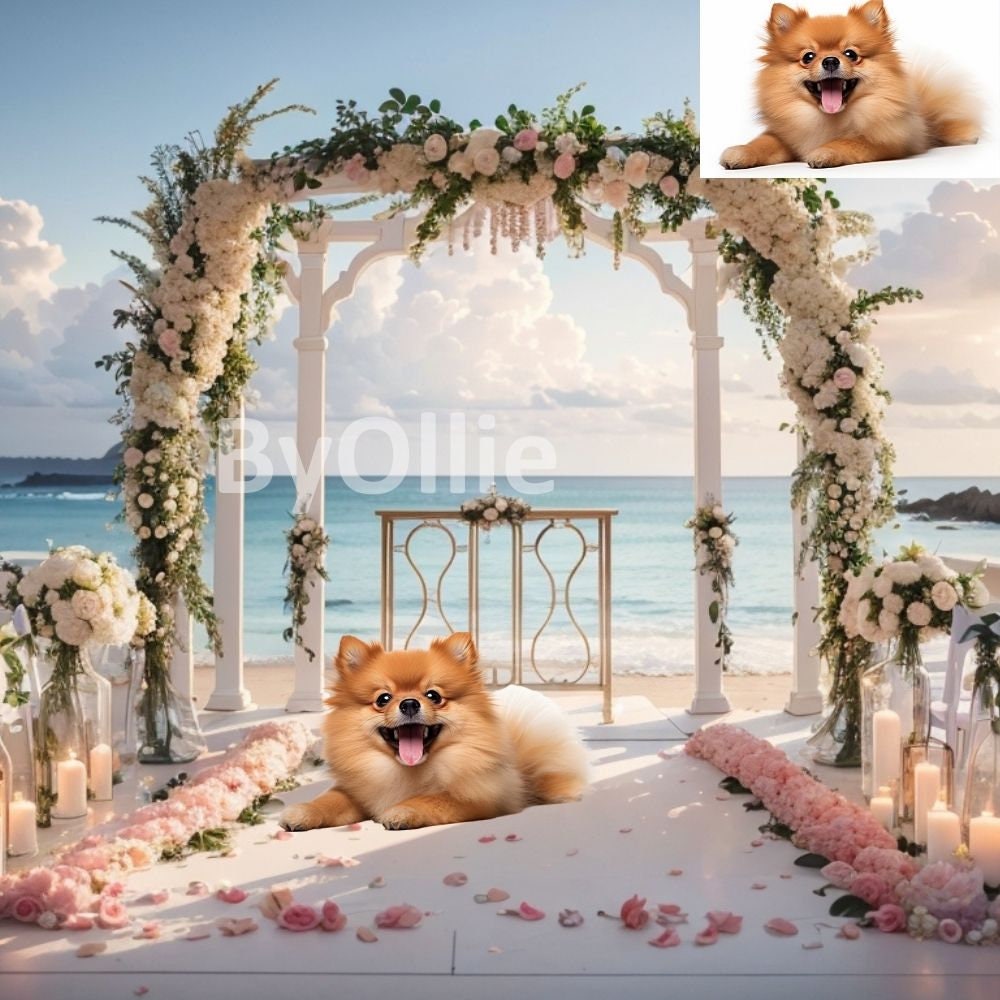 8 Tropical Beach Digital Backgrounds Floral Arch Sky Wedding Couple Honeymoon Pre nuptial Debutante Photography Portrait Backdrops Aesthetic