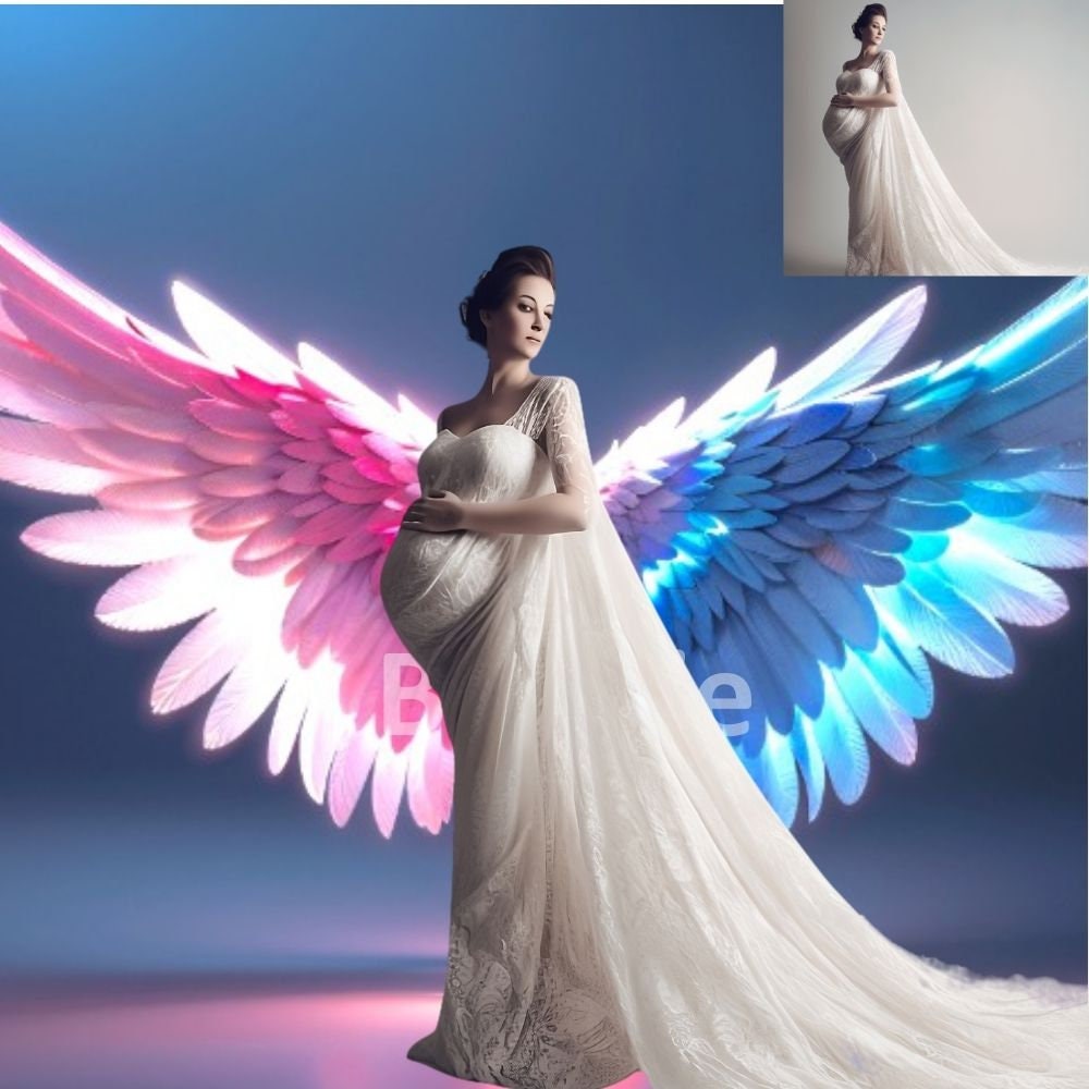 8 Gender Reveal Complete Mystery Beauty Beats Pink Blue Twin Baby ideas Pregnancy Pregnant Angel Wings Maternity Hip Hop Digital ! Backdrop!