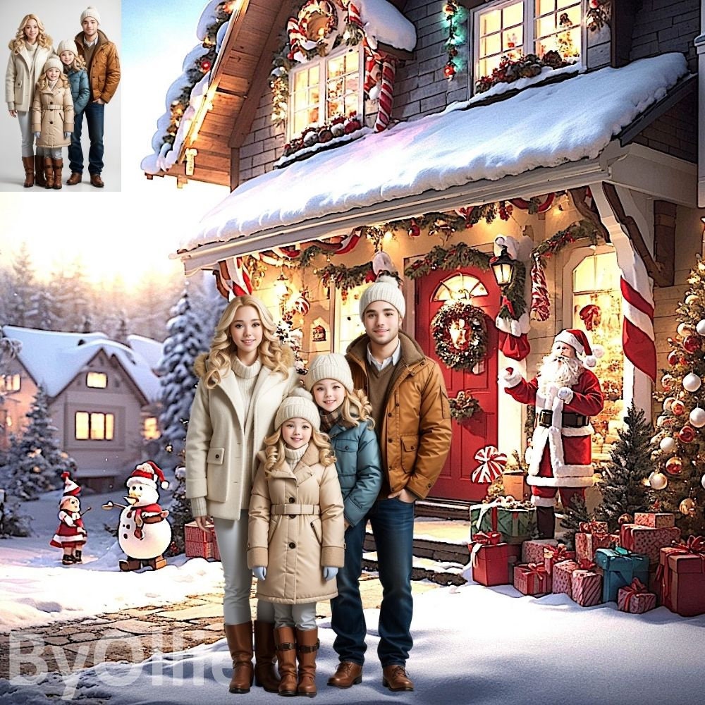 10 Winter Snow Christmas Digital Backdrops | Village House Santa Victorian Scene Backgrounds Replacement Family Photo Composite Photoshop