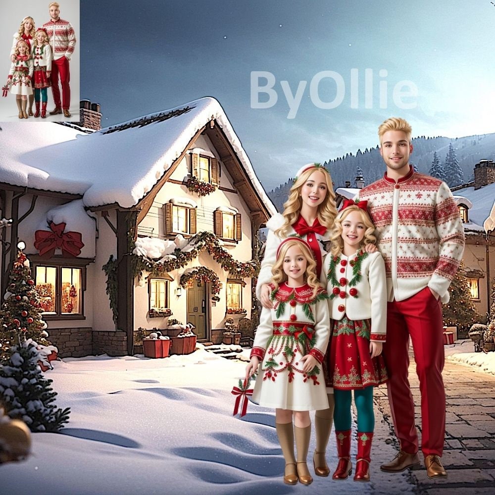 4 Christmas Village House CG Digital Backdrops Stock Winter Backgrounds North Pole Santa's, Shops Snow Instagram Travel Family Overlays