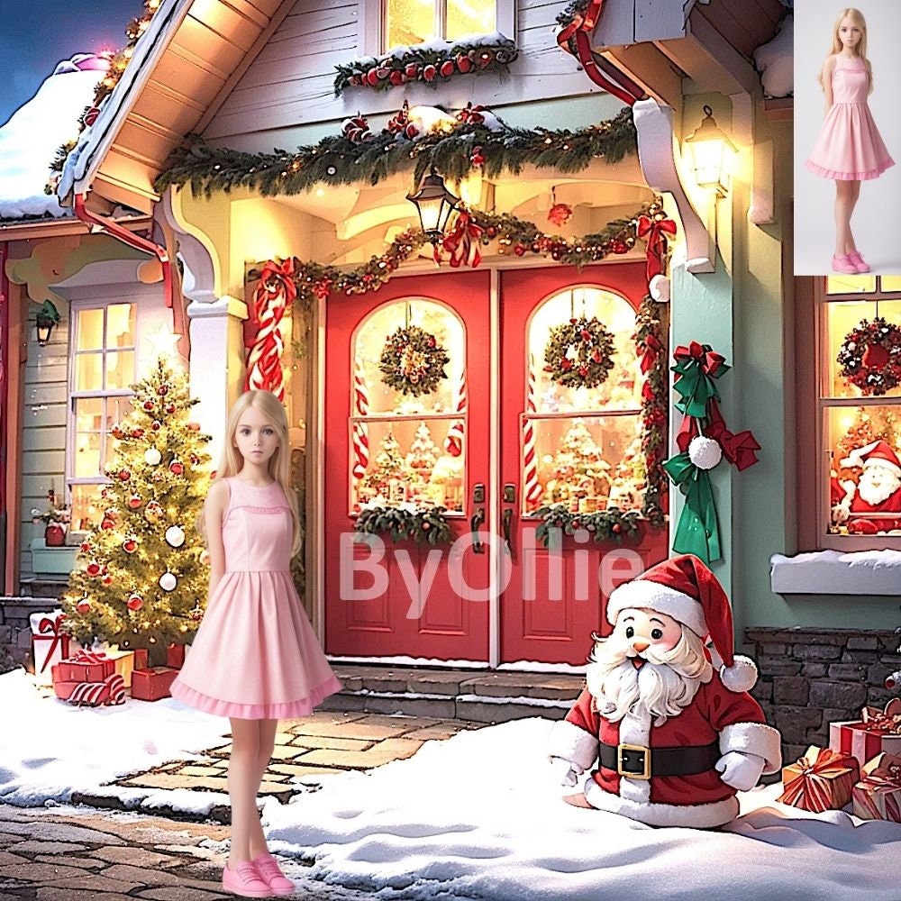 10 Winter Snow Christmas Digital Backdrops | Village House Santa Victorian Scene Backgrounds Replacement Family Photo Composite Photoshop