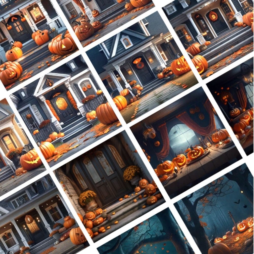 9 Halloween Haunted Creepy Scary Rooms Gothic Spooky Trick or Treat Studio CG Castle Digital Backdrops Pumpkin Backgrounds Photo Overlays