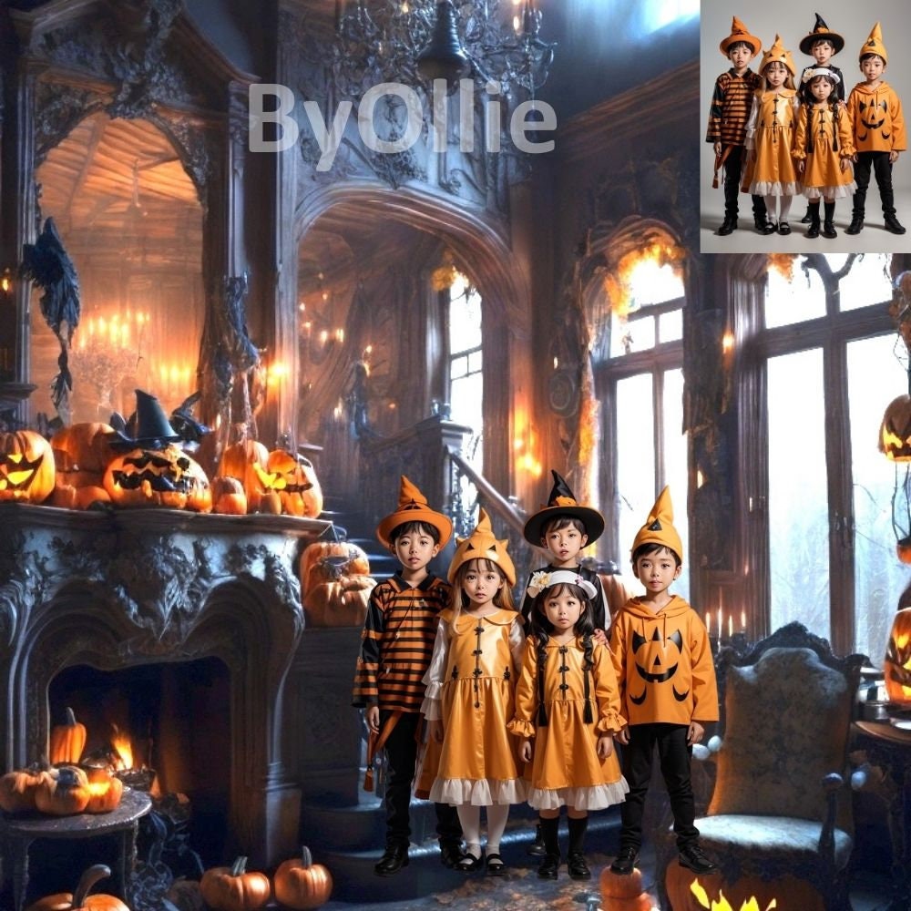 12 Halloween Haunted Creepy Scary Rooms Gothic Spooky Trick or Treat Studio CG Castle Digital Backdrops Pumpkin Backgrounds Photo Overlays