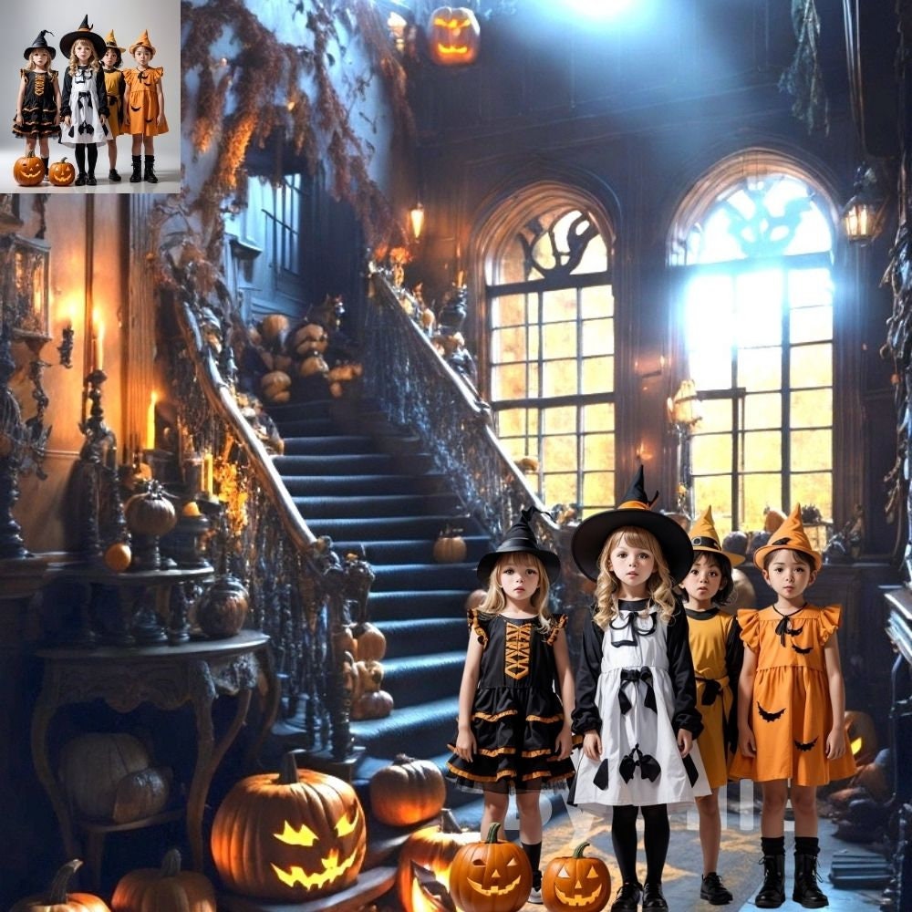 12 Halloween Haunted Creepy Scary Rooms Gothic Spooky Trick or Treat Studio CG Castle Digital Backdrops Pumpkin Backgrounds Photo Overlays