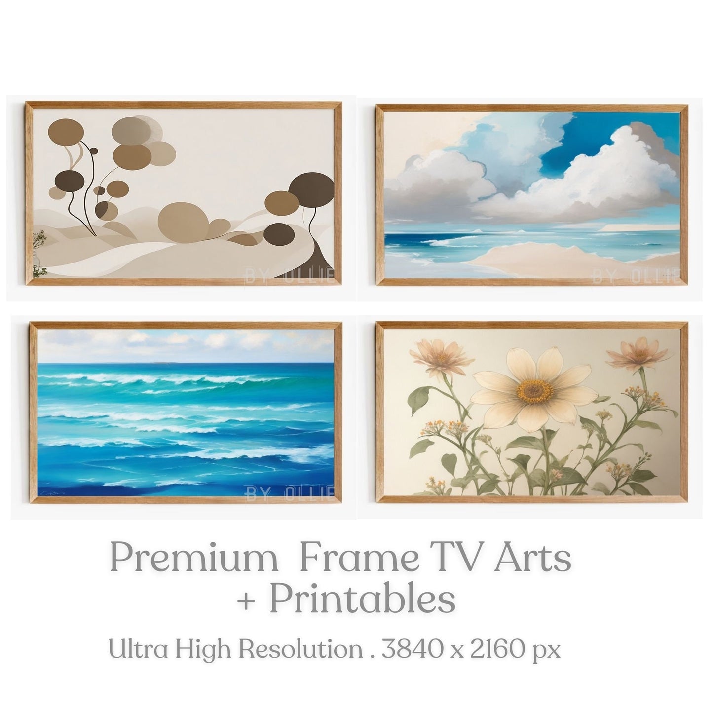 4 Bundle Lg Frame TV Modern Seascape Painting Abstract Coastal Ocean DIGITAL TV Art Printable Wildflower Landscape Vintage Art Print