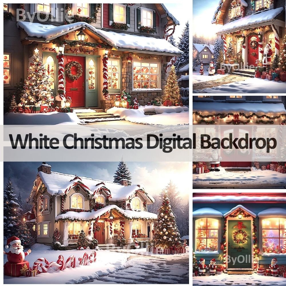 16 Bundle Christmas Pink White Winter Village Digital Backdrops Backgrounds North Pole Santa's Shops Snow Instagram Travel Family Overlays