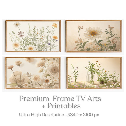 4 Samsung Frame TV Art Printable Wall Art Vintage Flower Still Life Instant Download Wild Flower Painting Landscape Farmhouse Antique Art