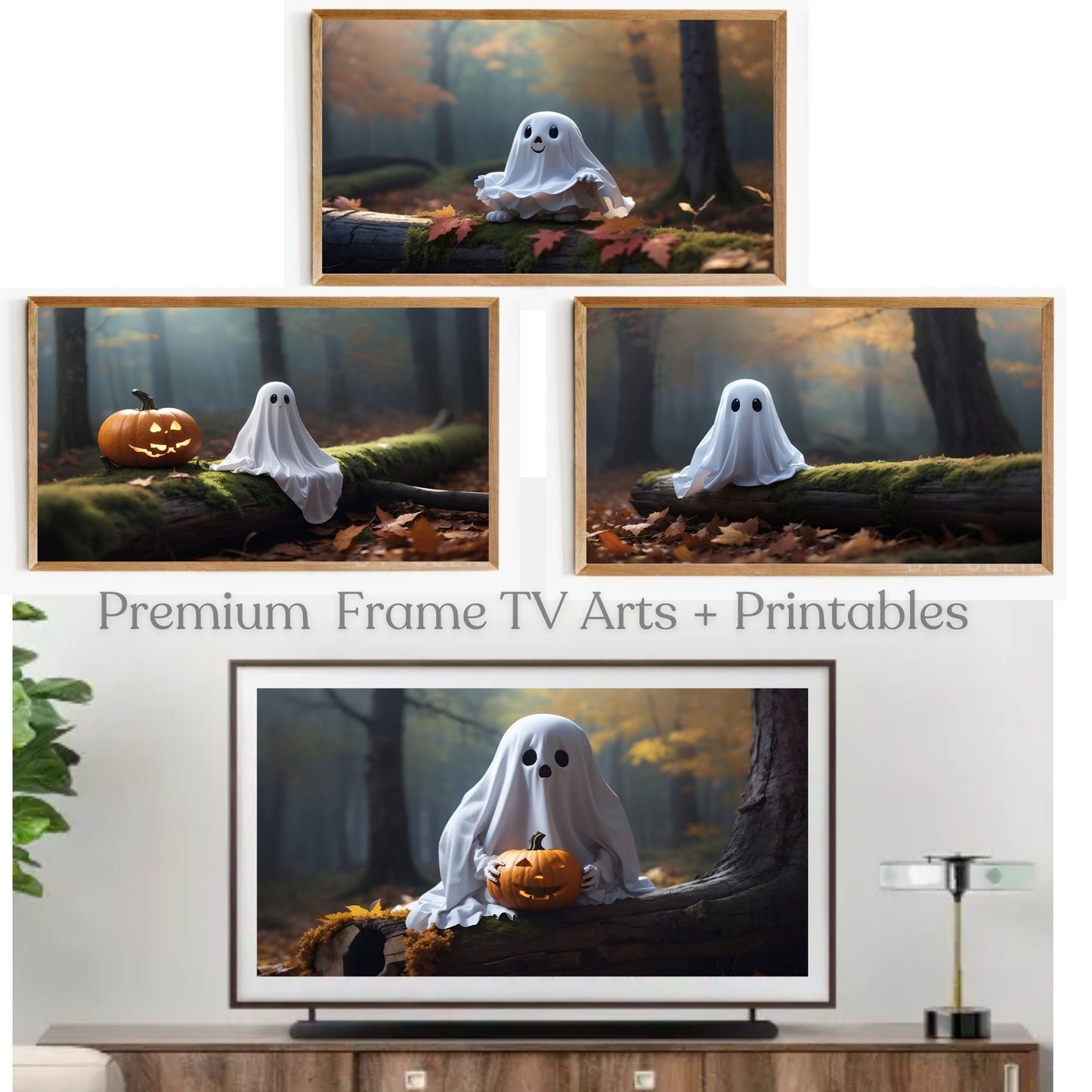 Halloween Samsung Frame TV Art Wildflower Field TV Ghost Vintage Fall landscape Halloween Frame TV art Autumn spooky painting art TV78