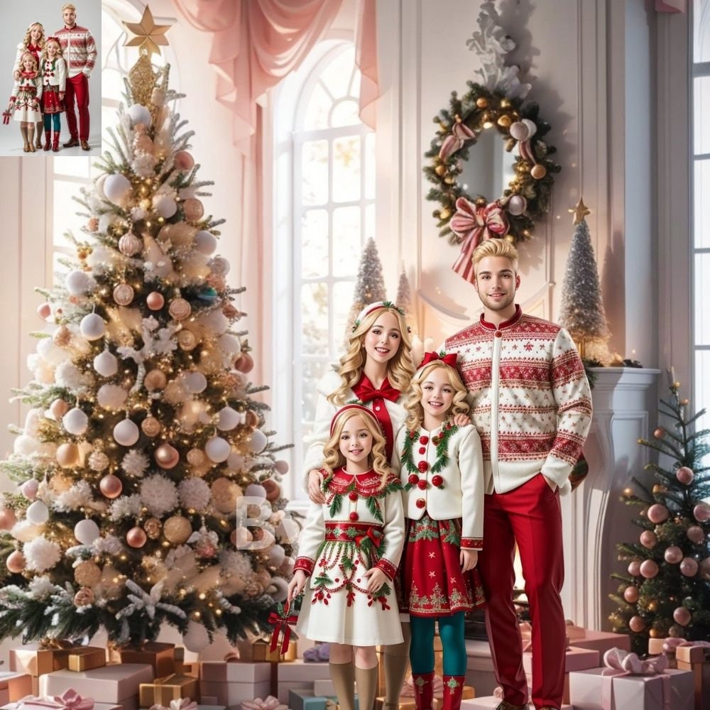 16 Holiday Digital Backdrops Family Cozy Christmas Tree Beautiful House Mansion Kid Digital Portrait Photography Backgrounds Photoshop Cards