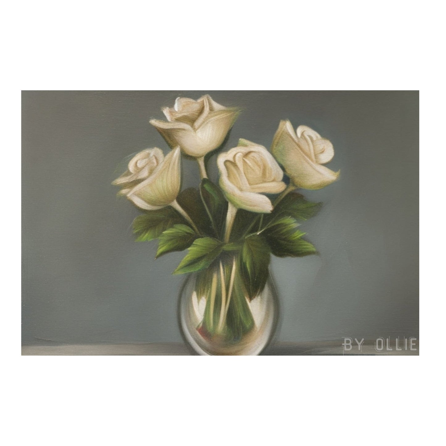 Classic Spanish White Rose Painting | Bright Vintage Kitchen Decor| Sweet Ornamental Boquete Painting| Digital Wall Art Painting for Foyer