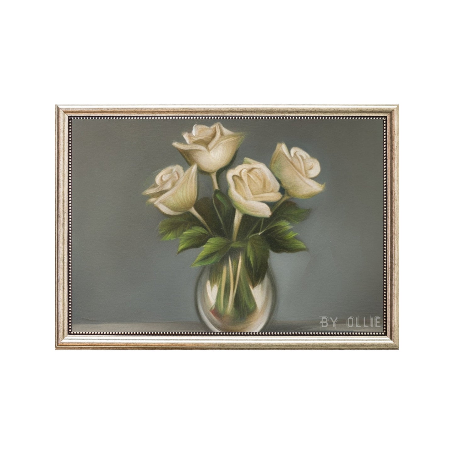 Classic Spanish White Rose Painting | Bright Vintage Kitchen Decor| Sweet Ornamental Boquete Painting| Digital Wall Art Painting for Foyer