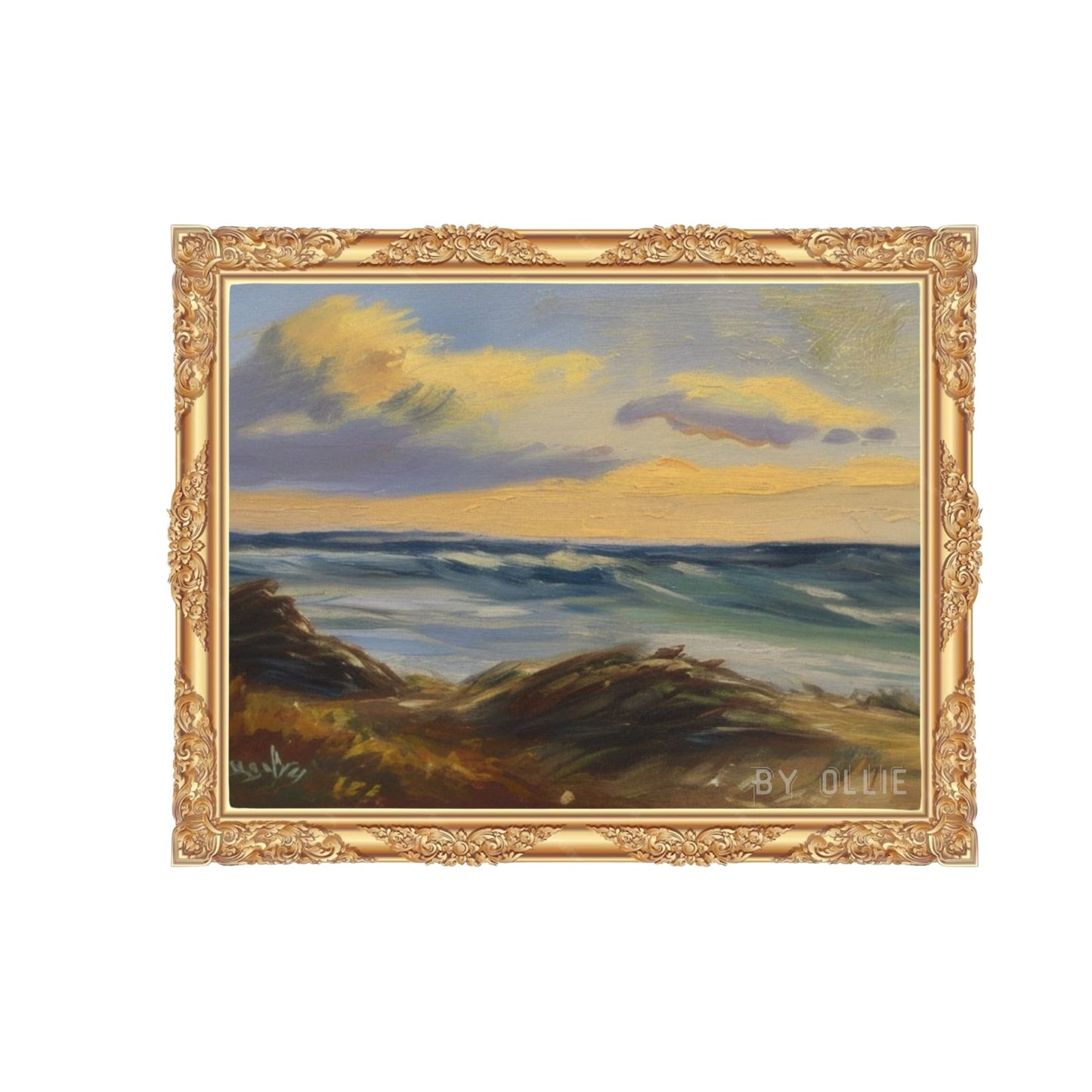 Vintage Coastal Landscapes | Seaside Oil Painting| Cloudy Wall Decor | Ocean Wave Art Painting | Digital Downloadable Painting for foyer