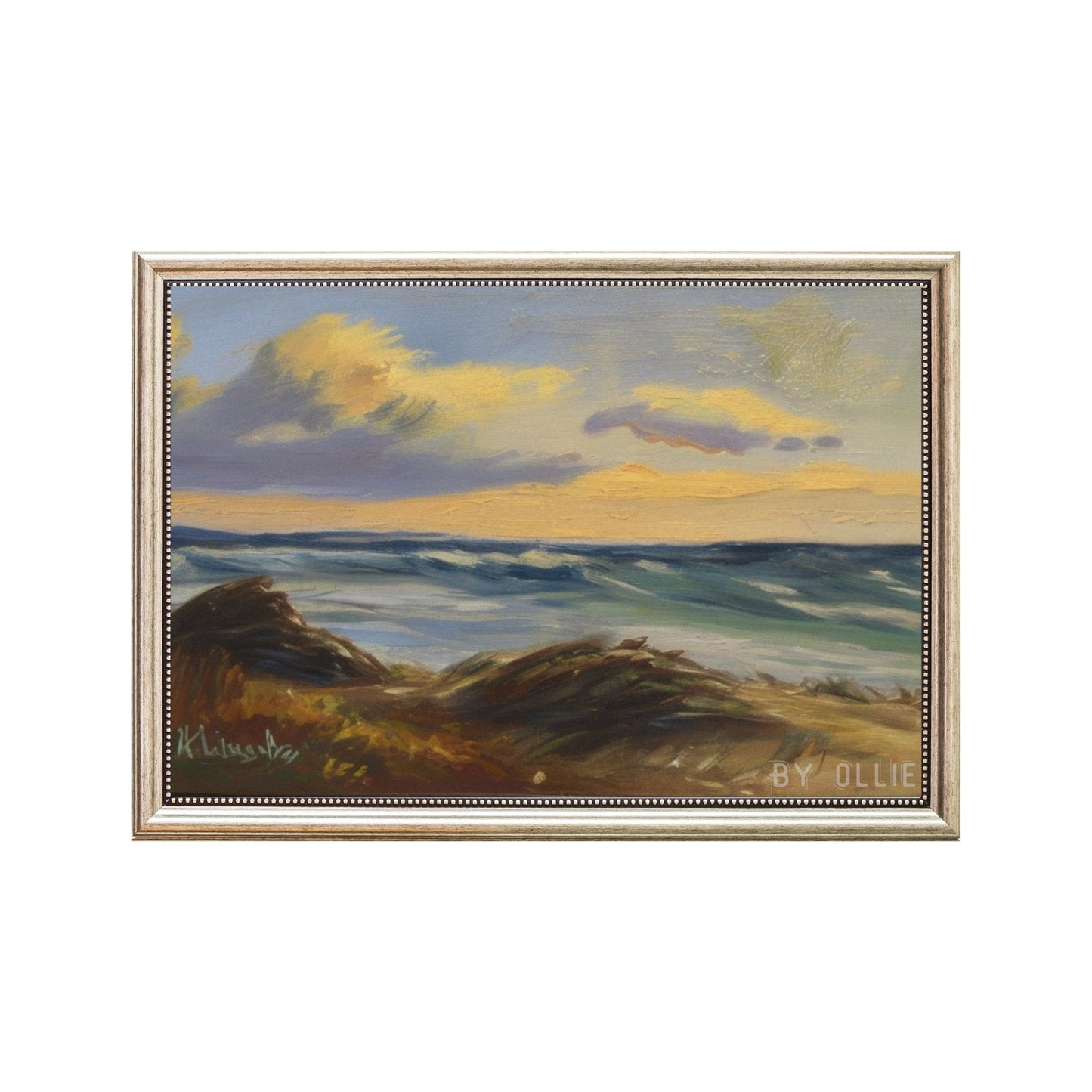 Vintage Coastal Landscapes | Seaside Oil Painting| Cloudy Wall Decor | Ocean Wave Art Painting | Digital Downloadable Painting for foyer