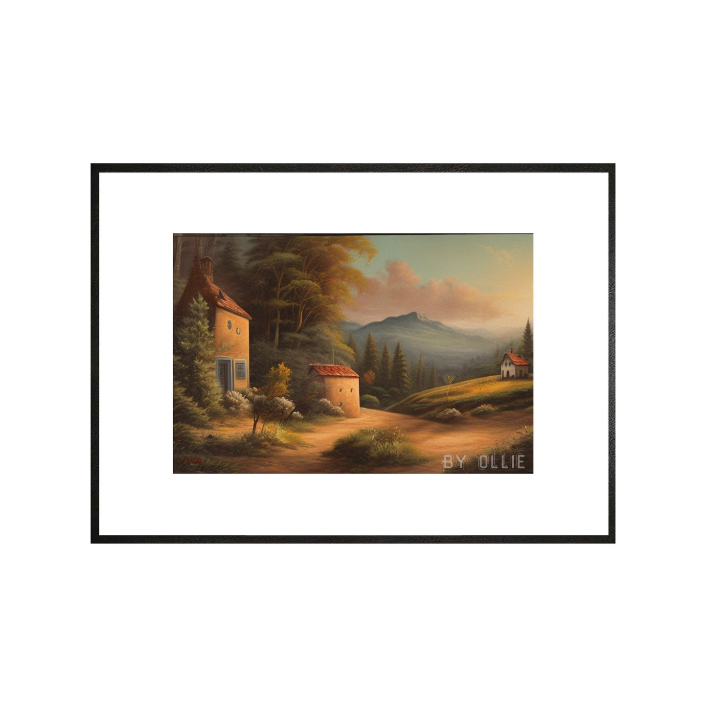 Rustic Mountain Painting | Vintage Landscape Digital Print | Country Side Oil Painting| Classing Village Decor| Digital Wall Art Painting