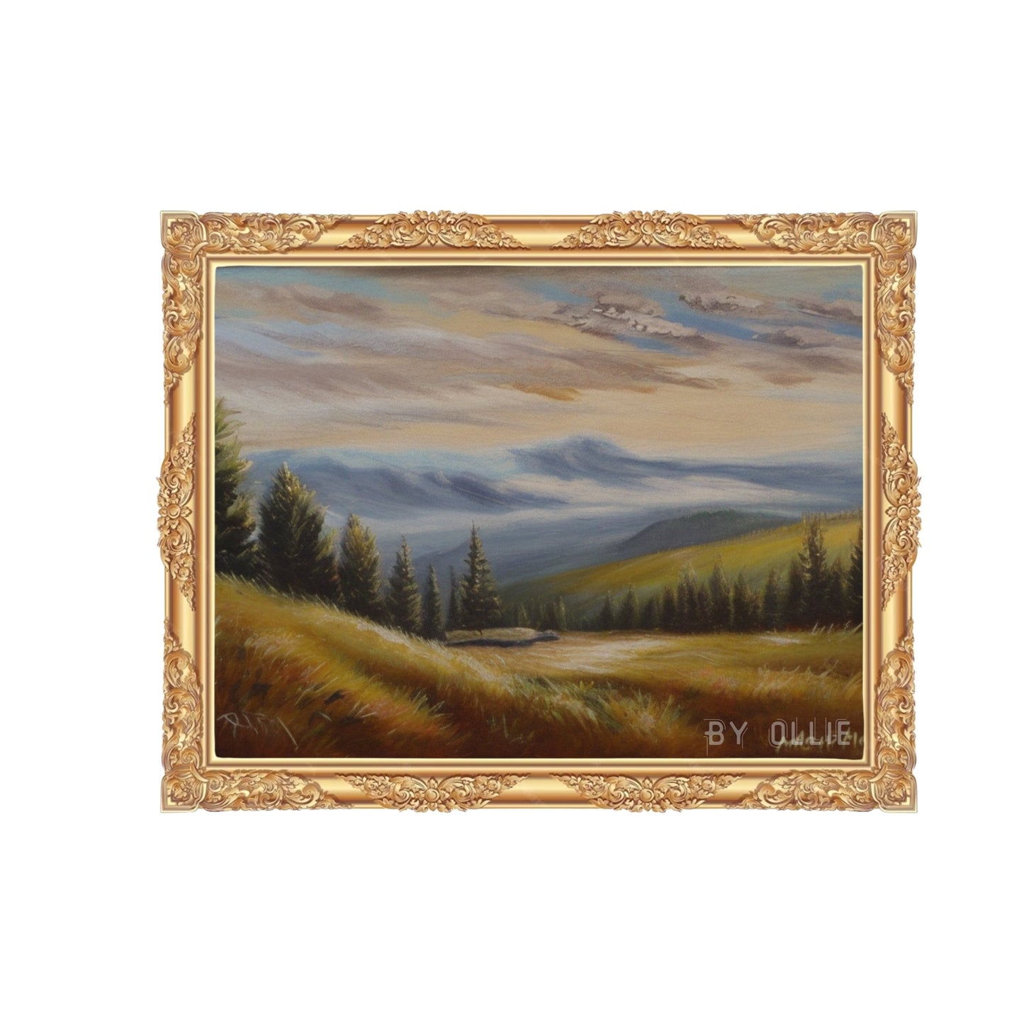 Vintage Christmas Pine Tree Mountain Landscape Painting DIGITAL Download | Oil Painting | Digital Painting | Digital Wall Art for office