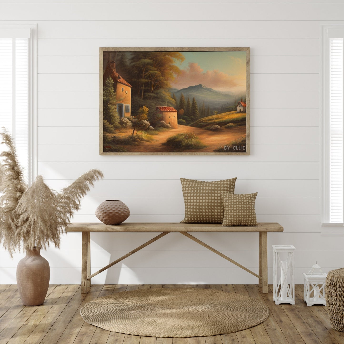 Rustic Mountain Painting | Vintage Landscape Digital Print | Country Side Oil Painting| Classing Village Decor| Digital Wall Art Painting