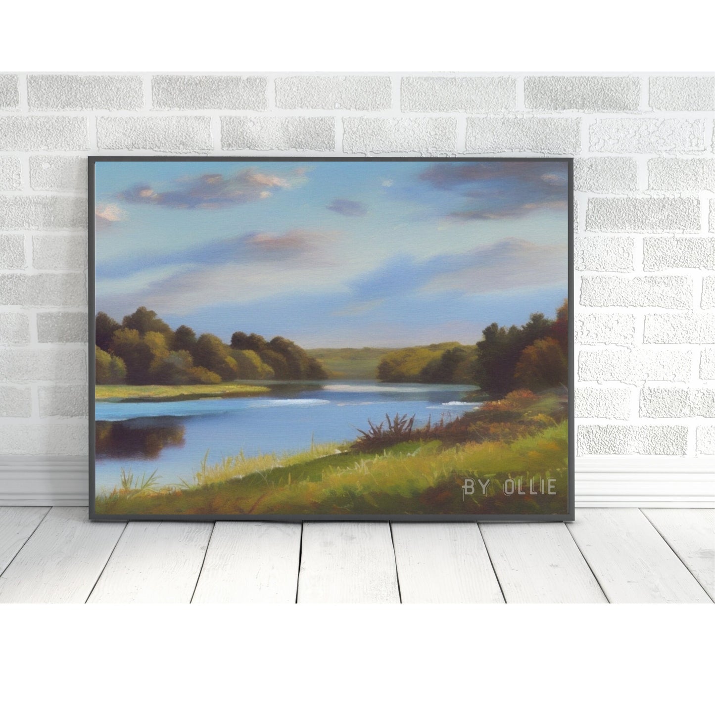 Rural Tranquility Country Landscape Print Vintage Farmhouse Prints Lake Landscape Oil Painting Cloudy Lake Wall Decor Digital Art Kitchen