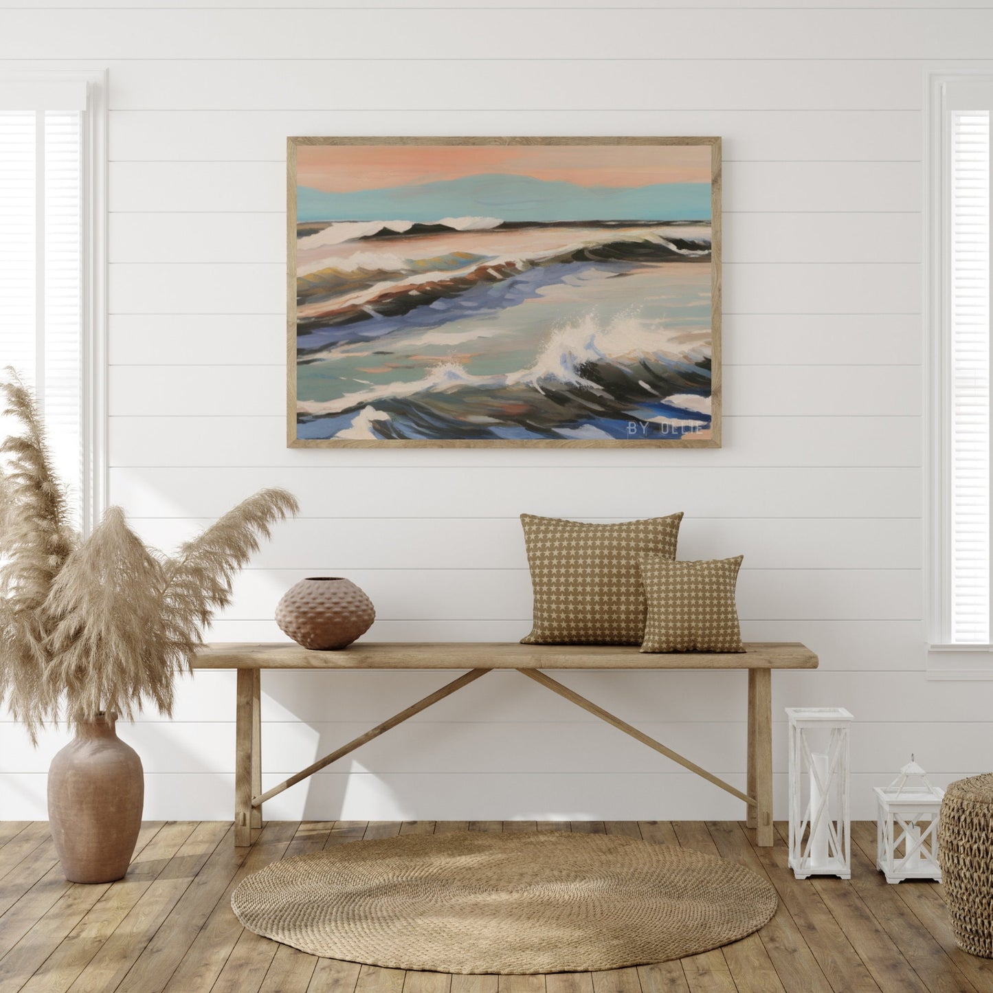 Minimalist Vintage Coastal Rustic Painting Art DIGITAL Painting | Sky Waves Painting | Oil Painting | Ocean Painting Beach Digital Wall Art