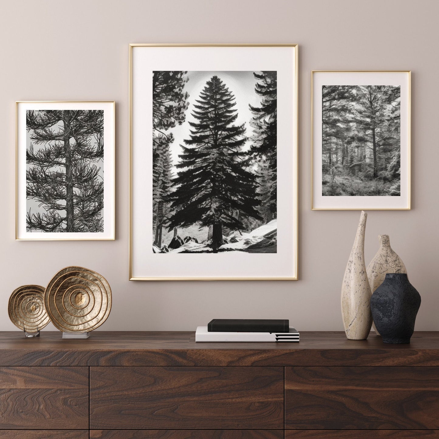 Vintage Gallery Wall Print Set of 4 | Tree Sketches Etching Print | Digital PRINTABLE | Digital Sketch Wall Art