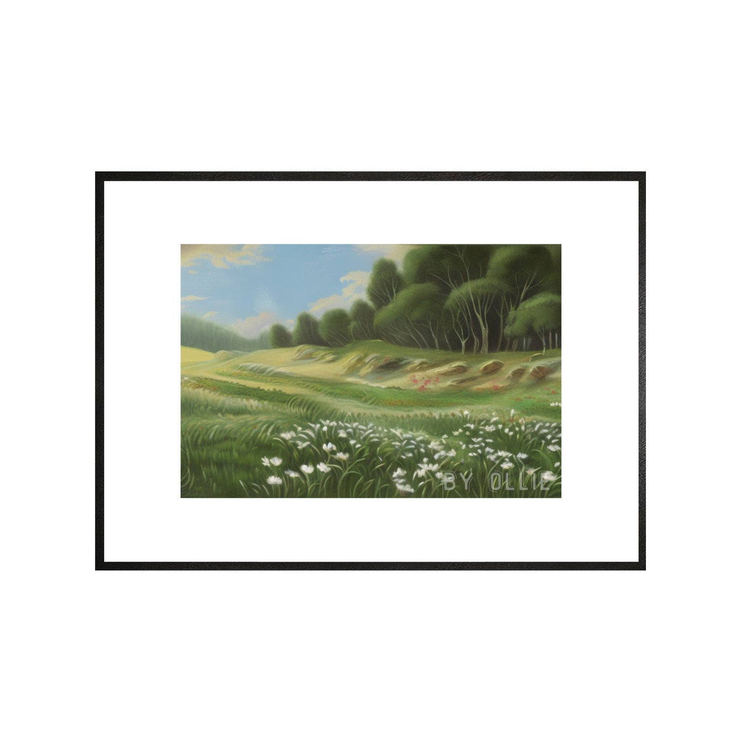 Spring Vintage Landscape Paintings| Magical Scenery Oil Painting| Green Trees with Small white Flowers Painting| Digital Arts Painting