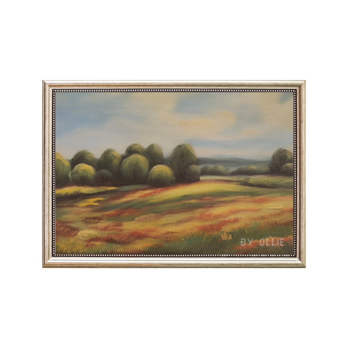 Vintage Moody Country Painting Art Muted Green Oil Painting Landscape Grassy Field Wall Painting Decor Nature Digital Painting for gallery