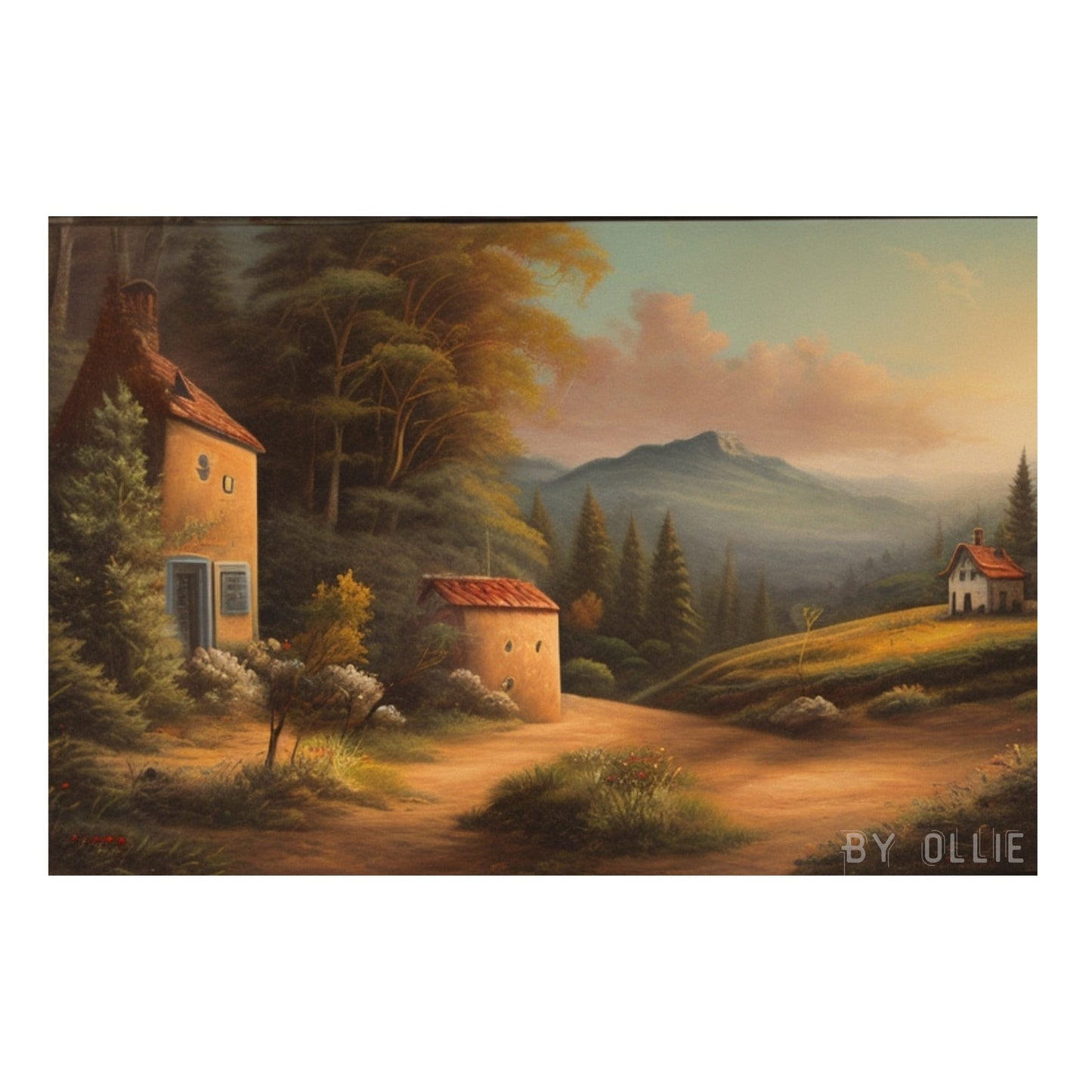 Rustic Mountain Painting | Vintage Landscape Digital Print | Country Side Oil Painting| Classing Village Decor| Digital Wall Art Painting