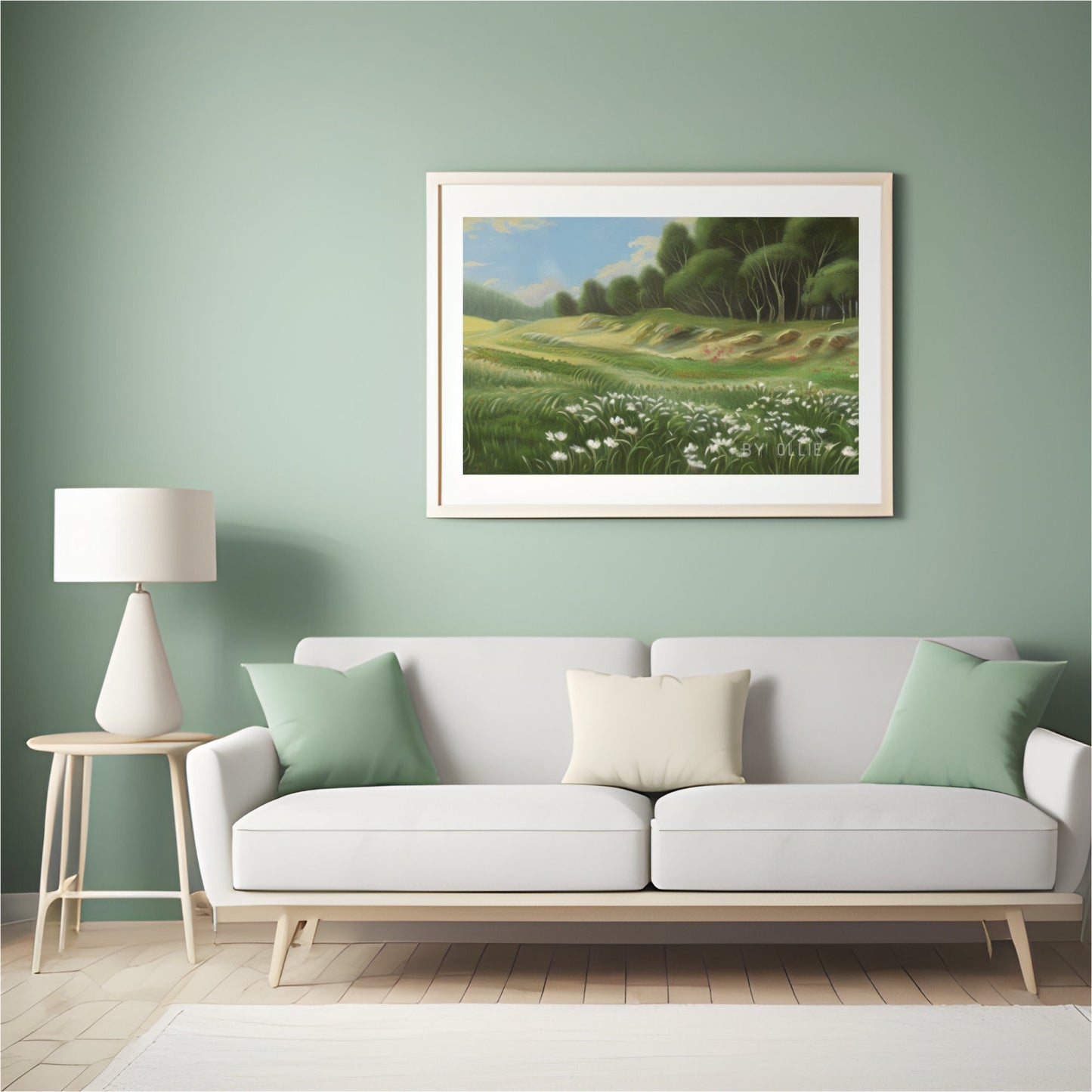 Spring Vintage Landscape Paintings| Magical Scenery Oil Painting| Green Trees with Small white Flowers Painting| Digital Arts Painting