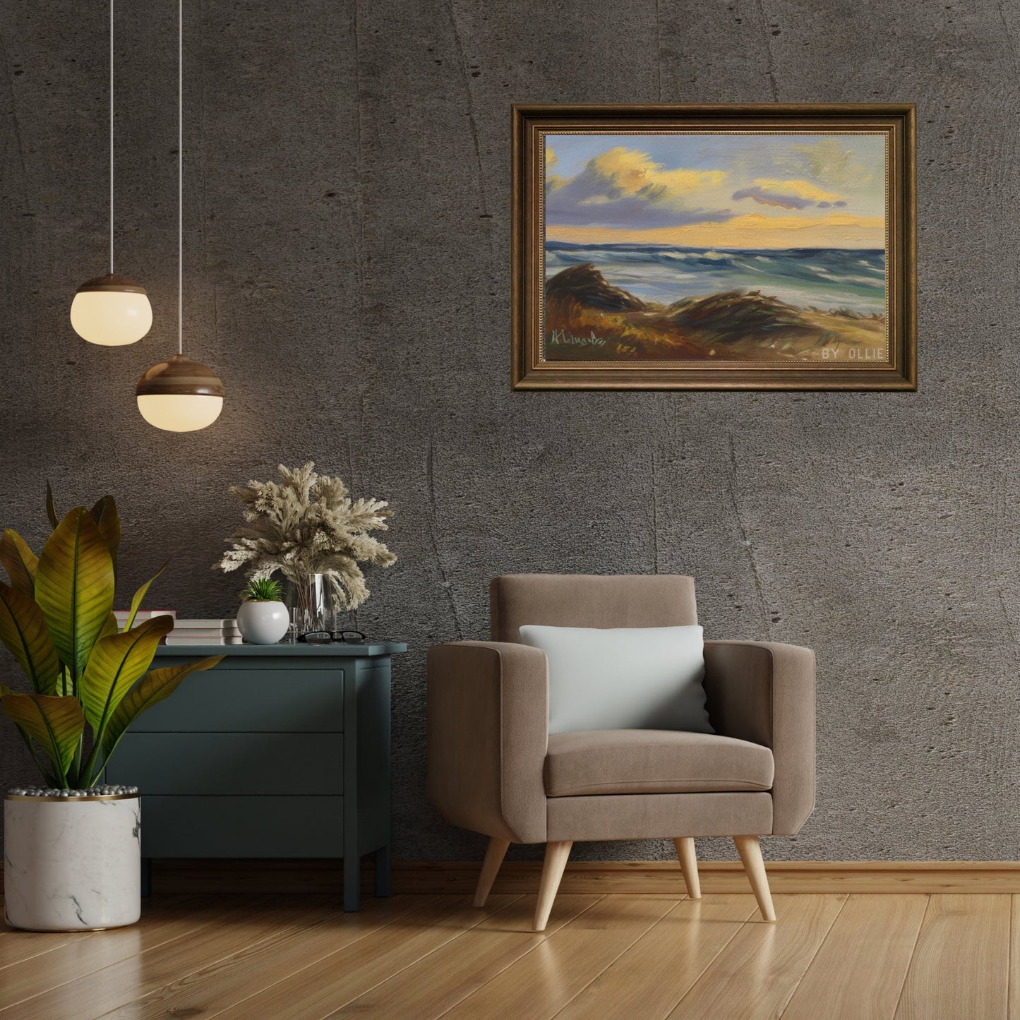 Vintage Coastal Landscapes | Seaside Oil Painting| Cloudy Wall Decor | Ocean Wave Art Painting | Digital Downloadable Painting for foyer