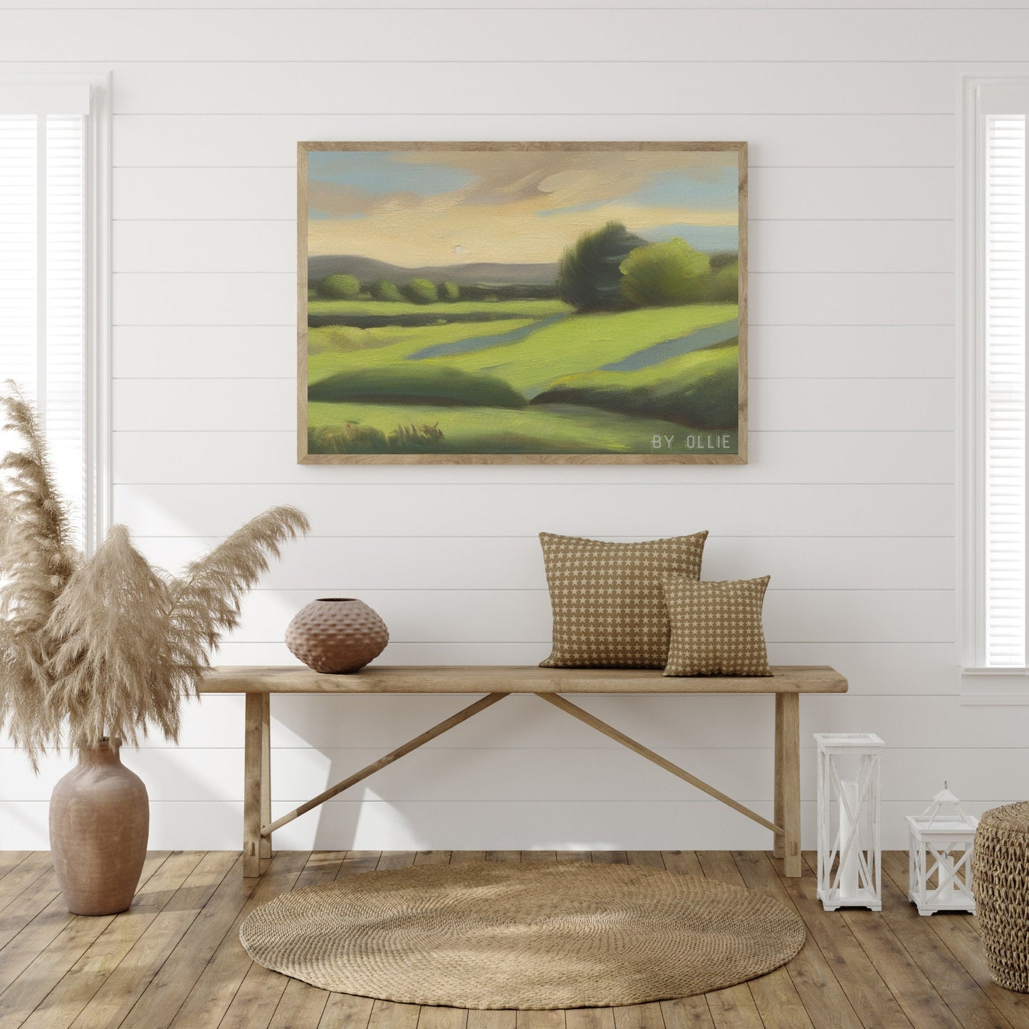 Green Grass Landscape Wall Art | Modern Landscape Decor| Grass Field Scenery Decor | Farmhouse Wall Decor | Digital Painting for Living Room